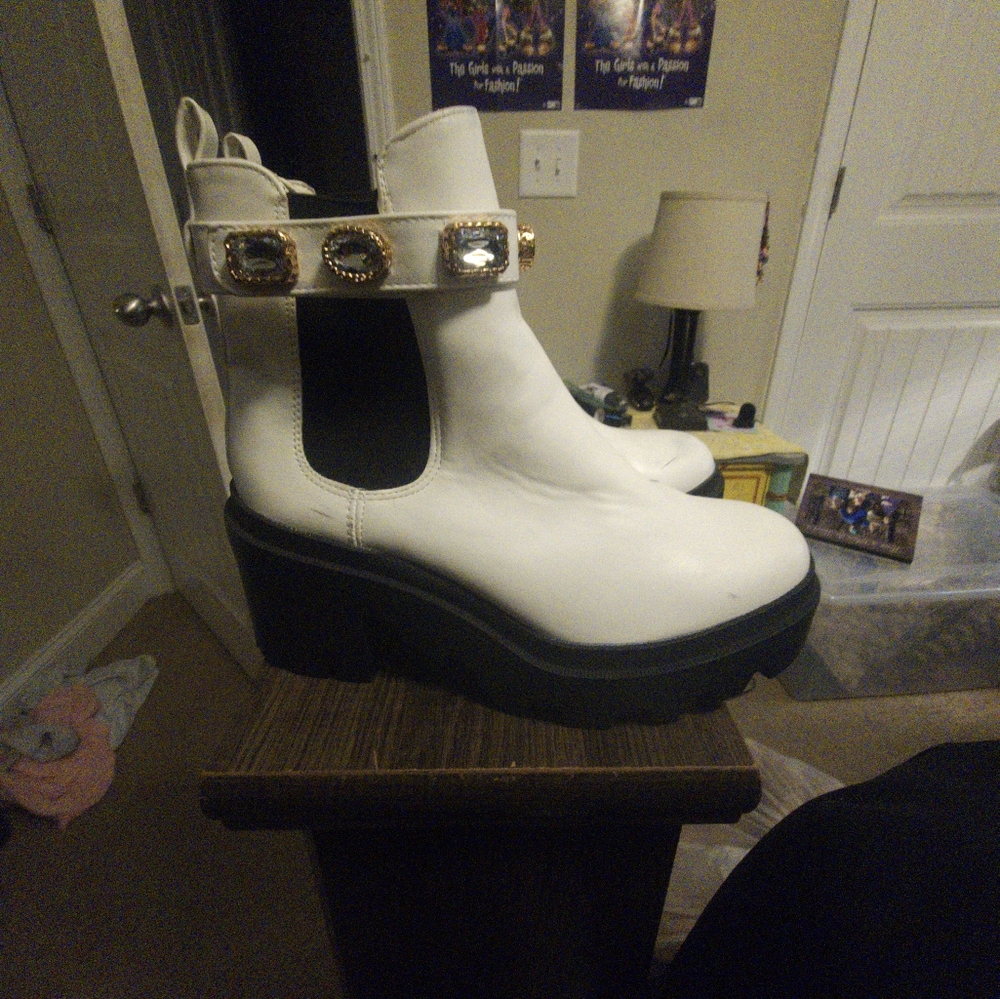 Black and white boots